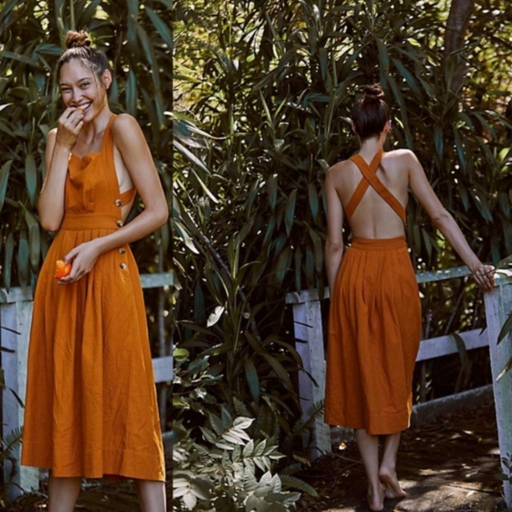 Free People Orange Midi Dress